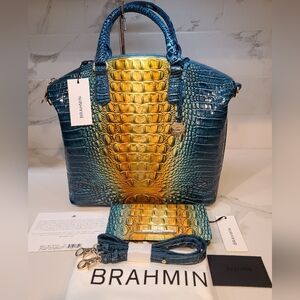 Brahmin Blue and Yellow Croc-Embossed Bag
